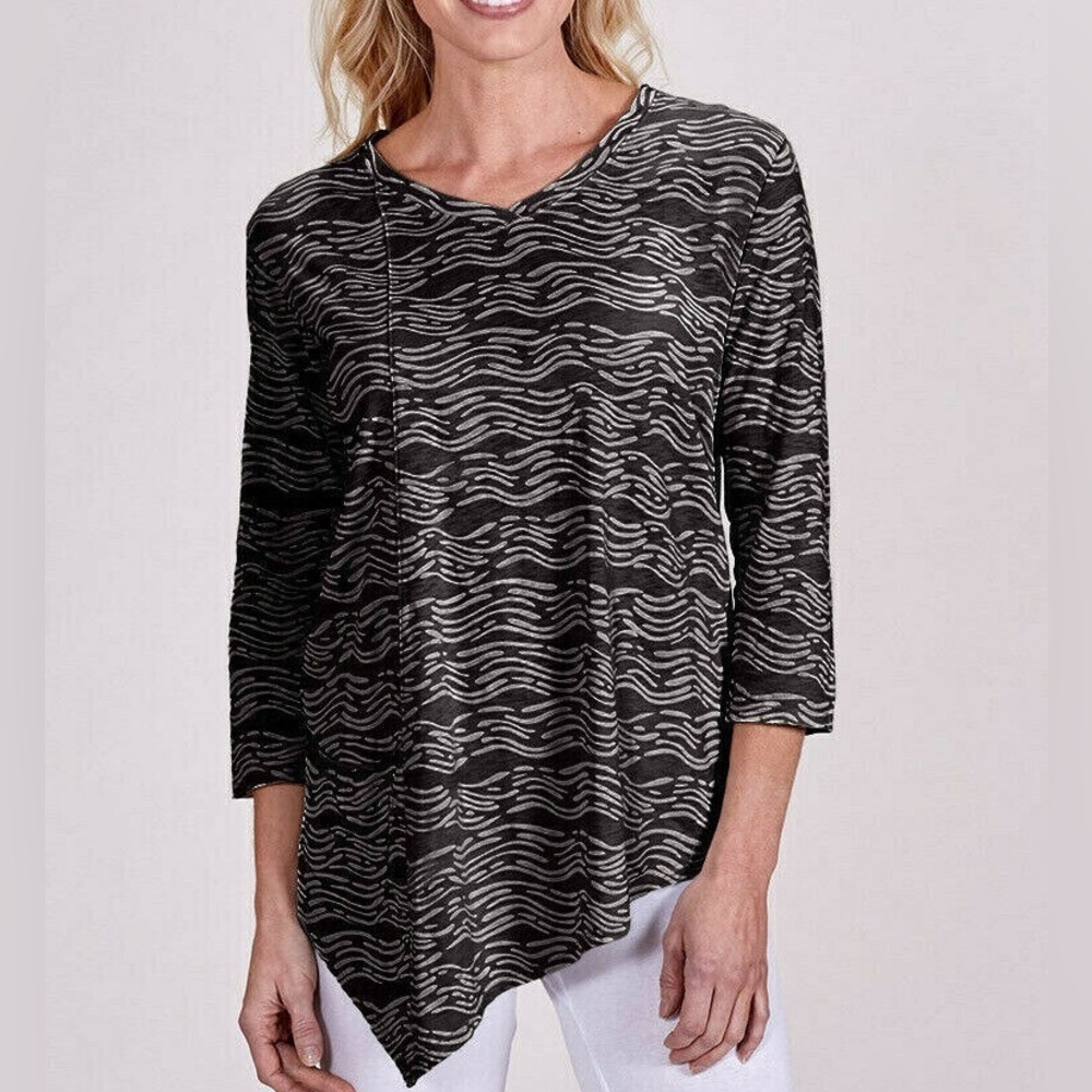 Fresh Produce Large Seashore Ella Pocket Jersey Tunic Top V Neck Cotton Beachy L